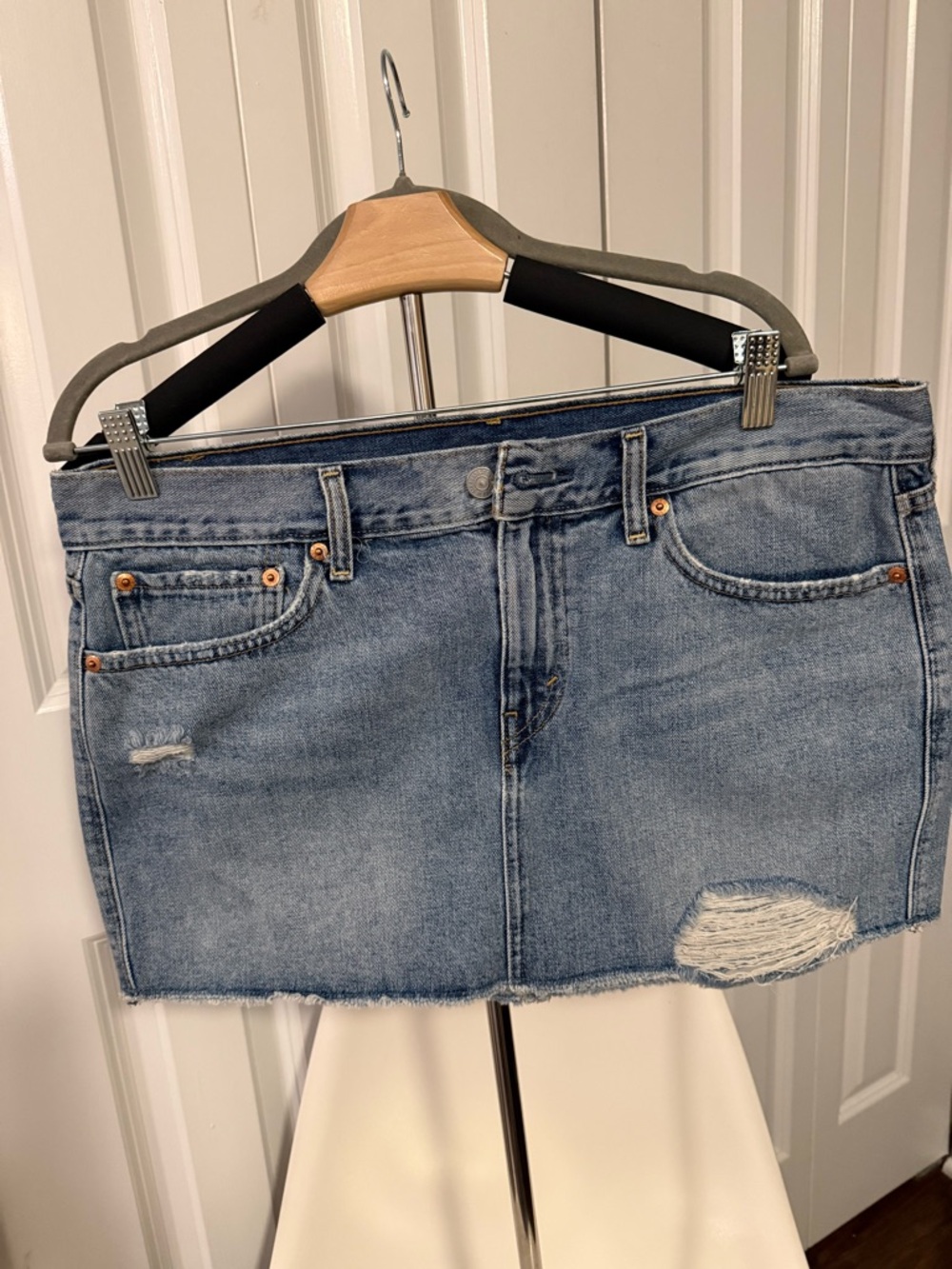 Levi’s Distressed Light Blue Denim Mini Skirt